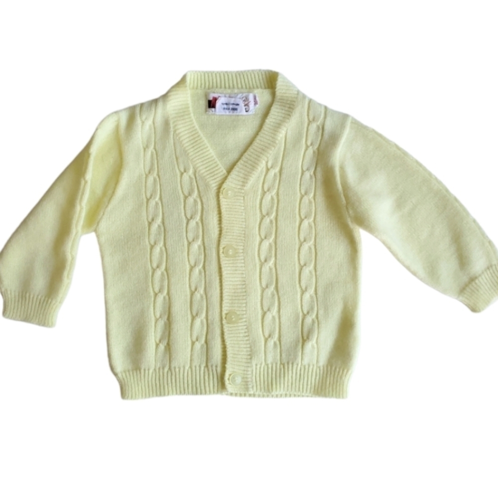 Vintage Mimi Cardigan Cable Knit Sweater Button-Up Yellow Baby Girl 24 Month